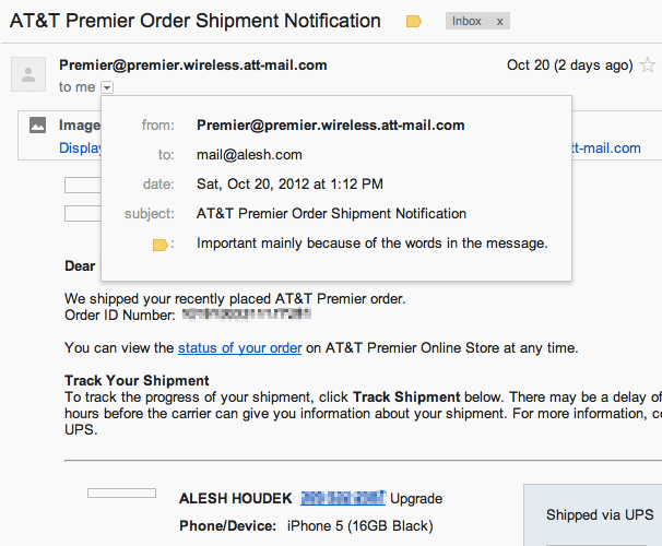 AT&T order confirmation